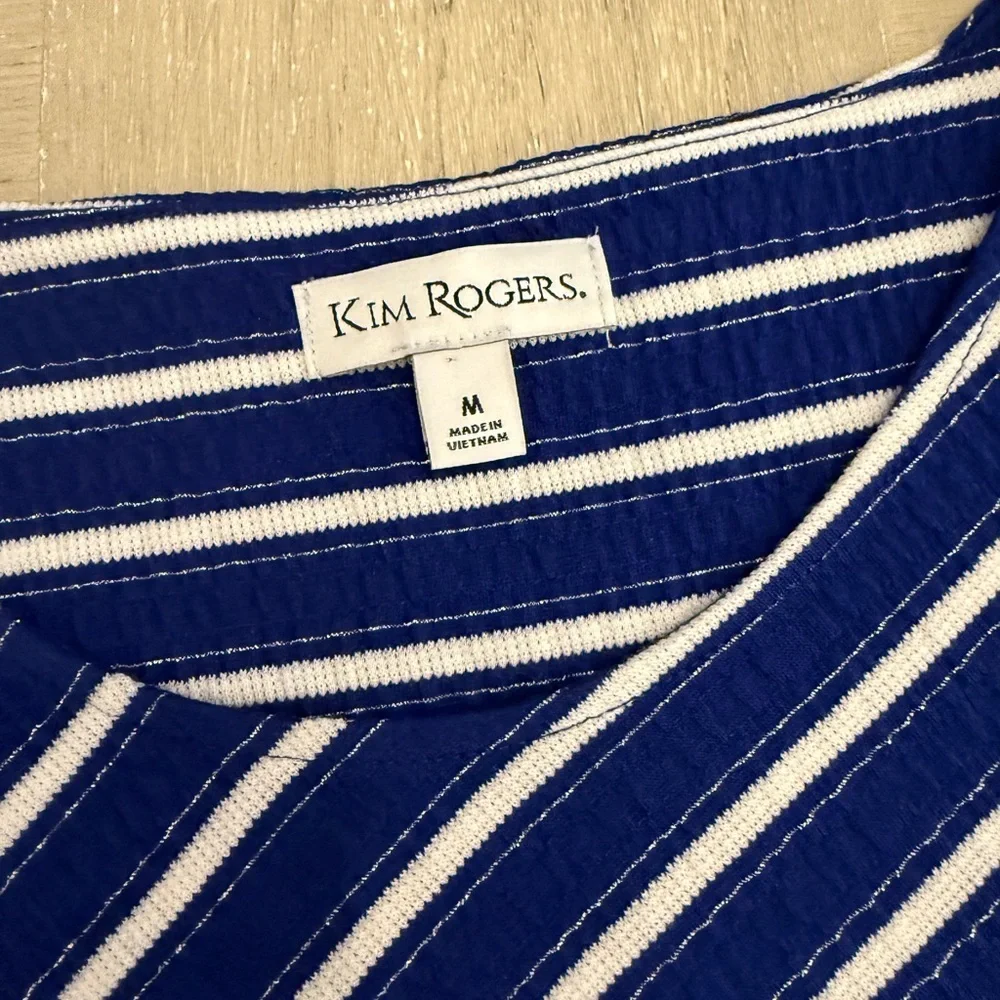 Kim Rogers Navy and White Striped Long Sleeve Top w/silver accents